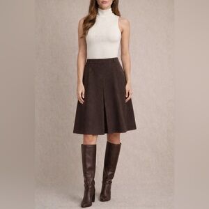 ALAIN MANOUKIAN Brown Inverted Pleat A-line Skirt FR42 US10 NWOT
